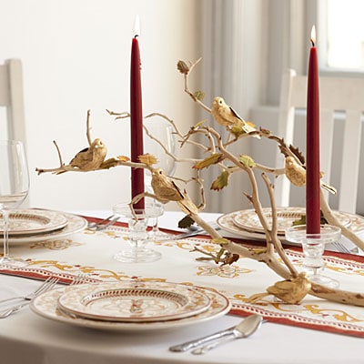 Winter Wonderland Table Setting--Gold Birds Winter Wonderland Table Setting--Gold Birds