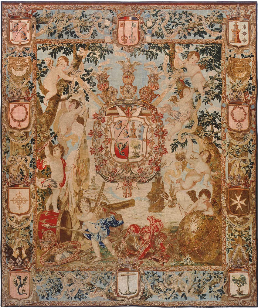 Antique Flemish Heraldic Tapestry of a Spanish Noble Admiral 2399 Main Image - By Nazmiyal Antique Flemish Heraldic Tapestry of a Spanish Noble Admiral 2399 Main Image - By Nazmiyal