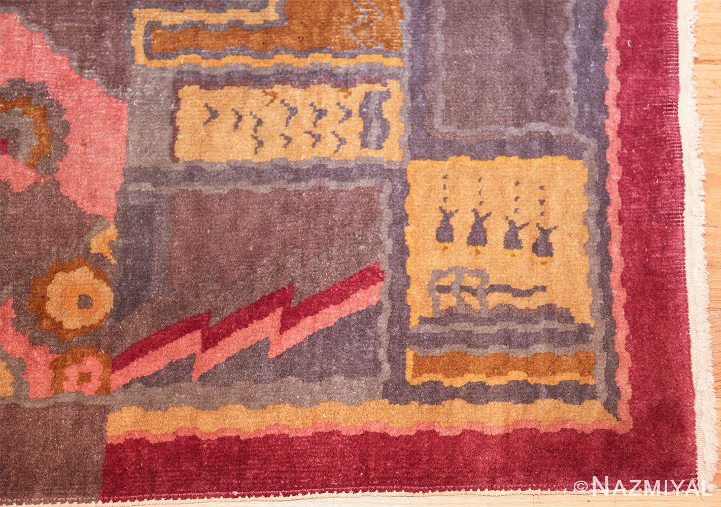 small geometric vintage chinese art deco rug 418 corner Nazmiyal