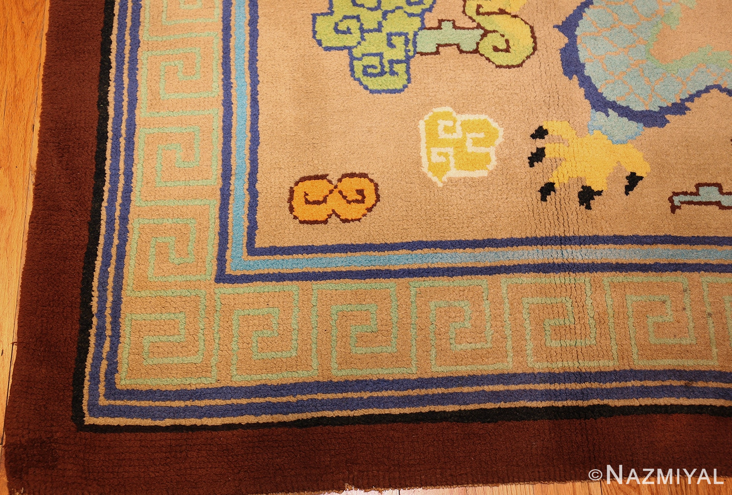 whimsical chinese influenced vintage french art deco rug 42369 corner Nazmiyal