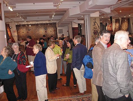 At center, David Castriota, Emily Kiefer, Michael Kiefer, right, Roger Pratt David Castriota, Emily Kiefer, Michael Kiefer, right, Roger Pratt at Antique Kilims Exhibit at Nazmiyal