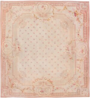 large antique square size french aubusson carpet 8515 Nazmiyal