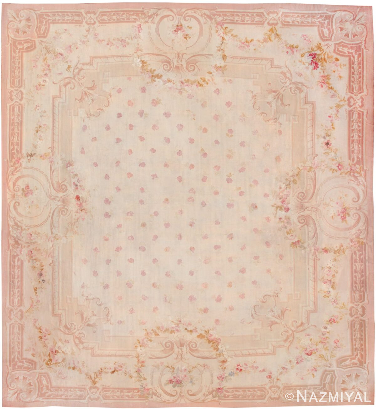large antique square size french aubusson carpet 8515 Nazmiyal