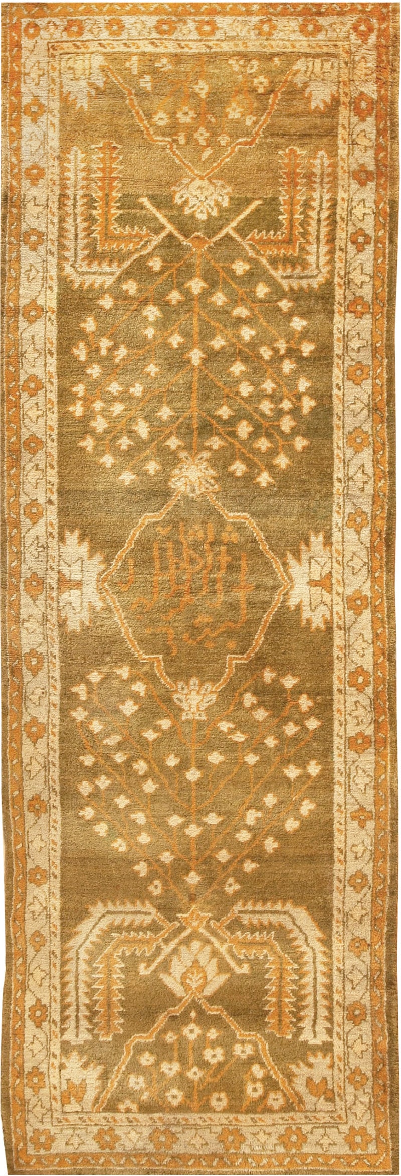 Antique Turkish Green Oushak Runner Rug 42997 Nazmiyal Antique Rugs