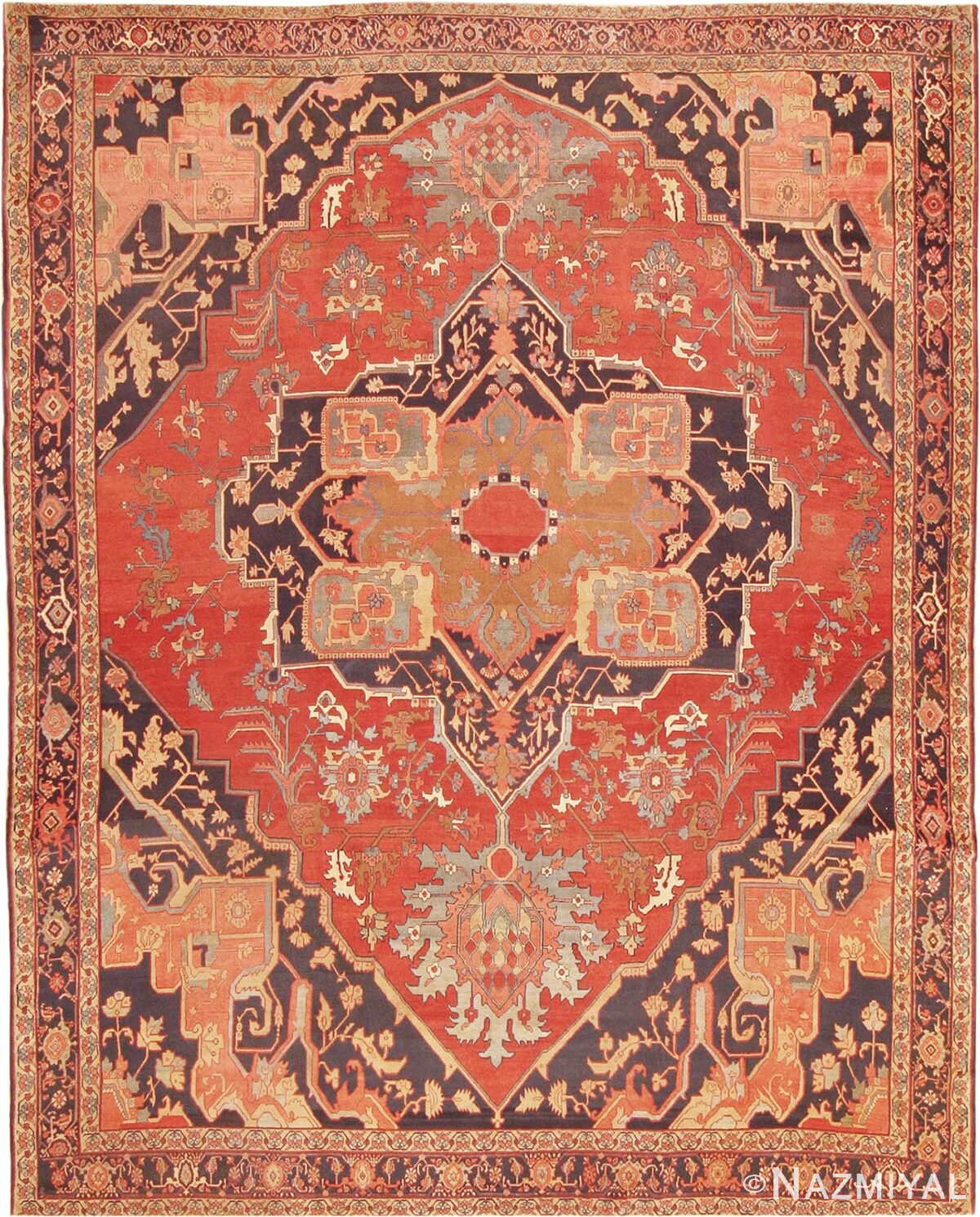 Fine Room Size Antique Persian Serapi Rug #2570 by Nazmiyal Antique Rugs