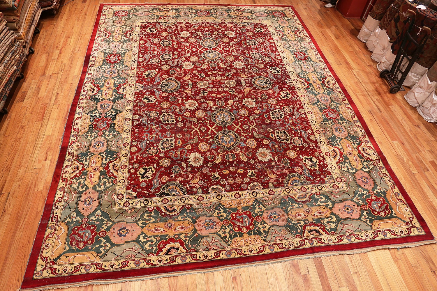 Indian Rug Design Red Large Red & Green Antique India Agra Rug 41269 Nazmiyal Rugs