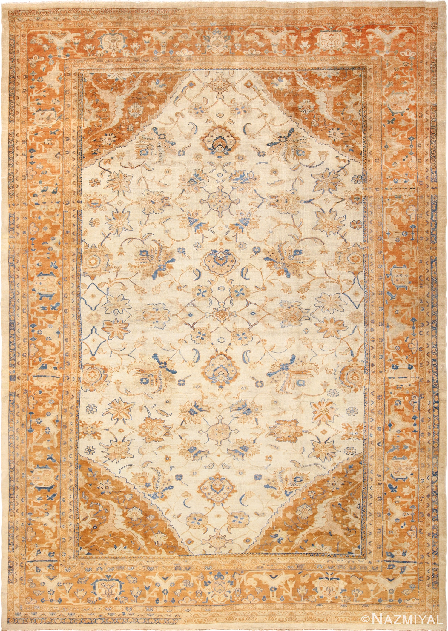 large antique ivory background persian sultanabad rug 3250 Nazmiyal