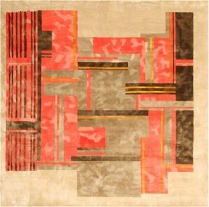 Vintage Mid Century Square Silk Chinese Art Deco Rug #3103 by Nazmiyal Antique Rugs
