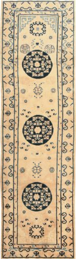 Decorative Ivory and Blue Antique Khotan Runner Rug #42193 by Nazmiyal Antique Rugs