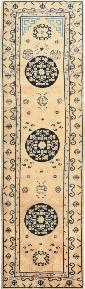 Decorative Ivory and Blue Antique Khotan Runner Rug #42193 by Nazmiyal Antique Rugs