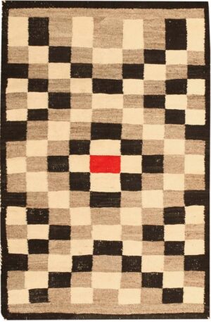 Antique American Navajo Rug With Black and White Squares #2452 by Nazmiyal Antique Rugs