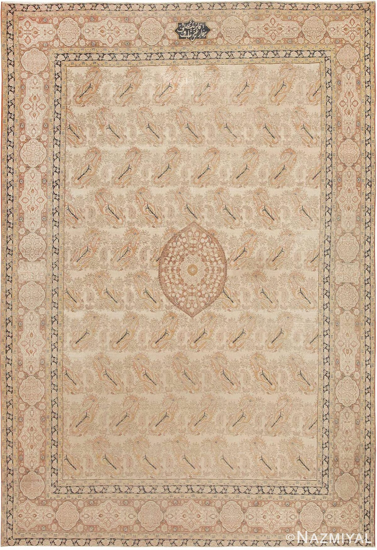 Soft Paisley Design Antique Room Size Persian Tabriz Rug #42333 by Nazmiyal Antique Rugs