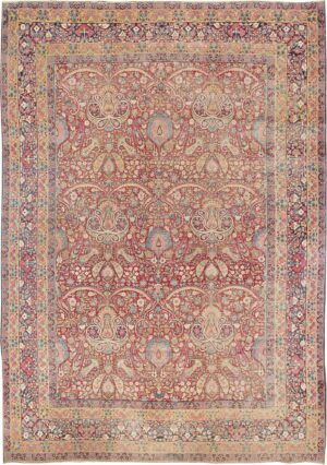 Room Size Red Color Floral Antique Persian Kerman Rug #44646 by Nazmiyal Antique Rugs
