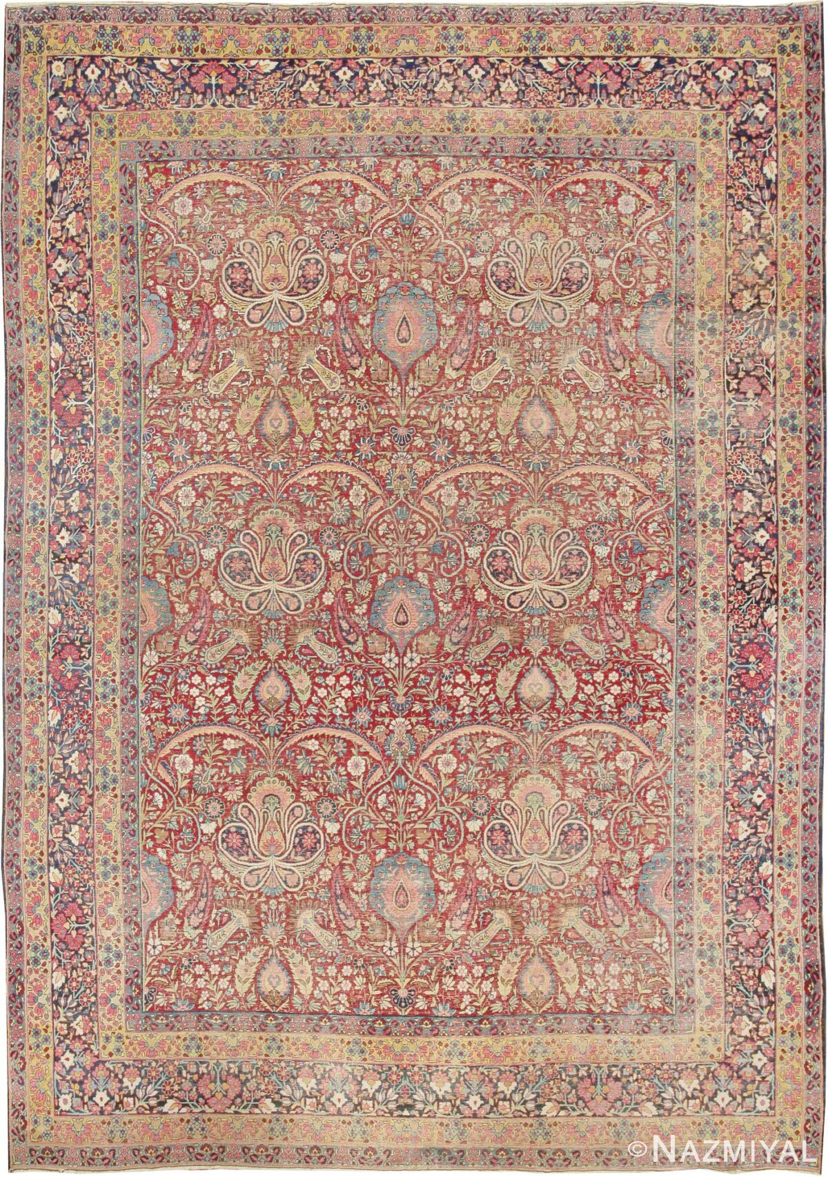 Room Size Red Color Floral Antique Persian Kerman Rug #44646 by Nazmiyal Antique Rugs