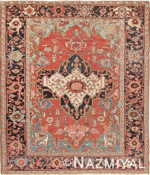 Small Antique Heriz Serapi Persian Rug 44632 Nazmiyal