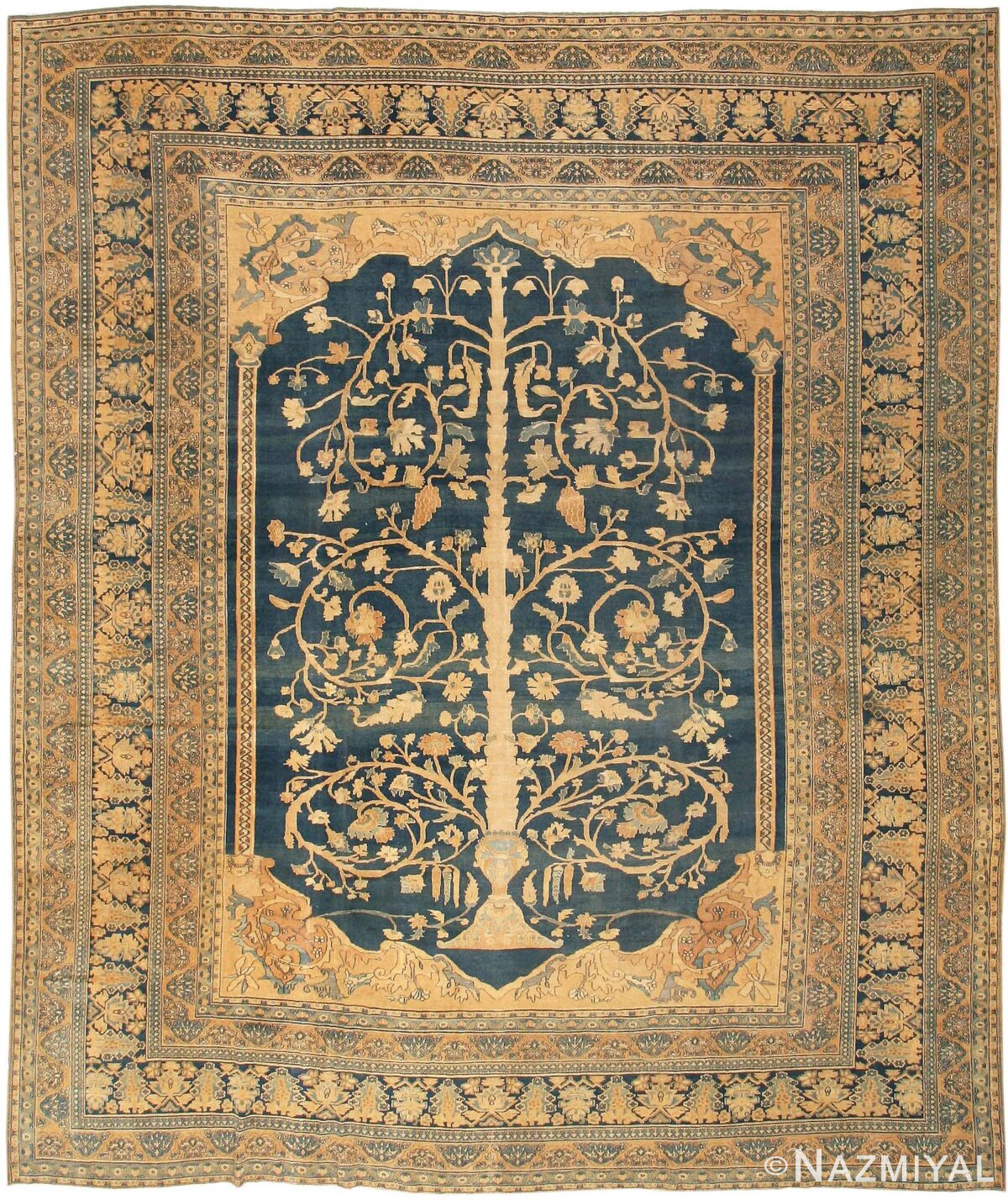 Large Antique Blue Tree Of Life Design Persian Khorassan Rug #2075 by Nazmiyal Antique Rugs