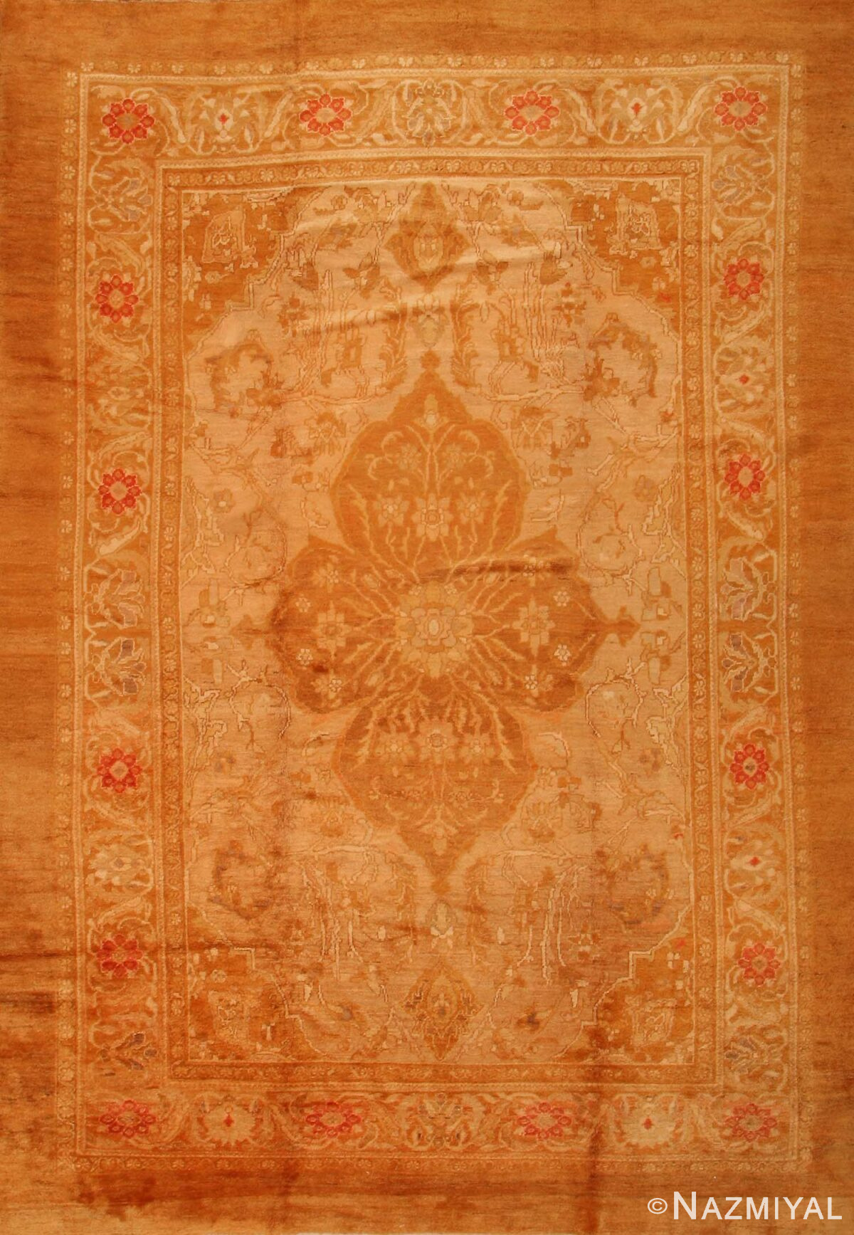 Large Decorative Antique Turkish Oushak Rug #1500 by Nazmiyal Antique Rugs