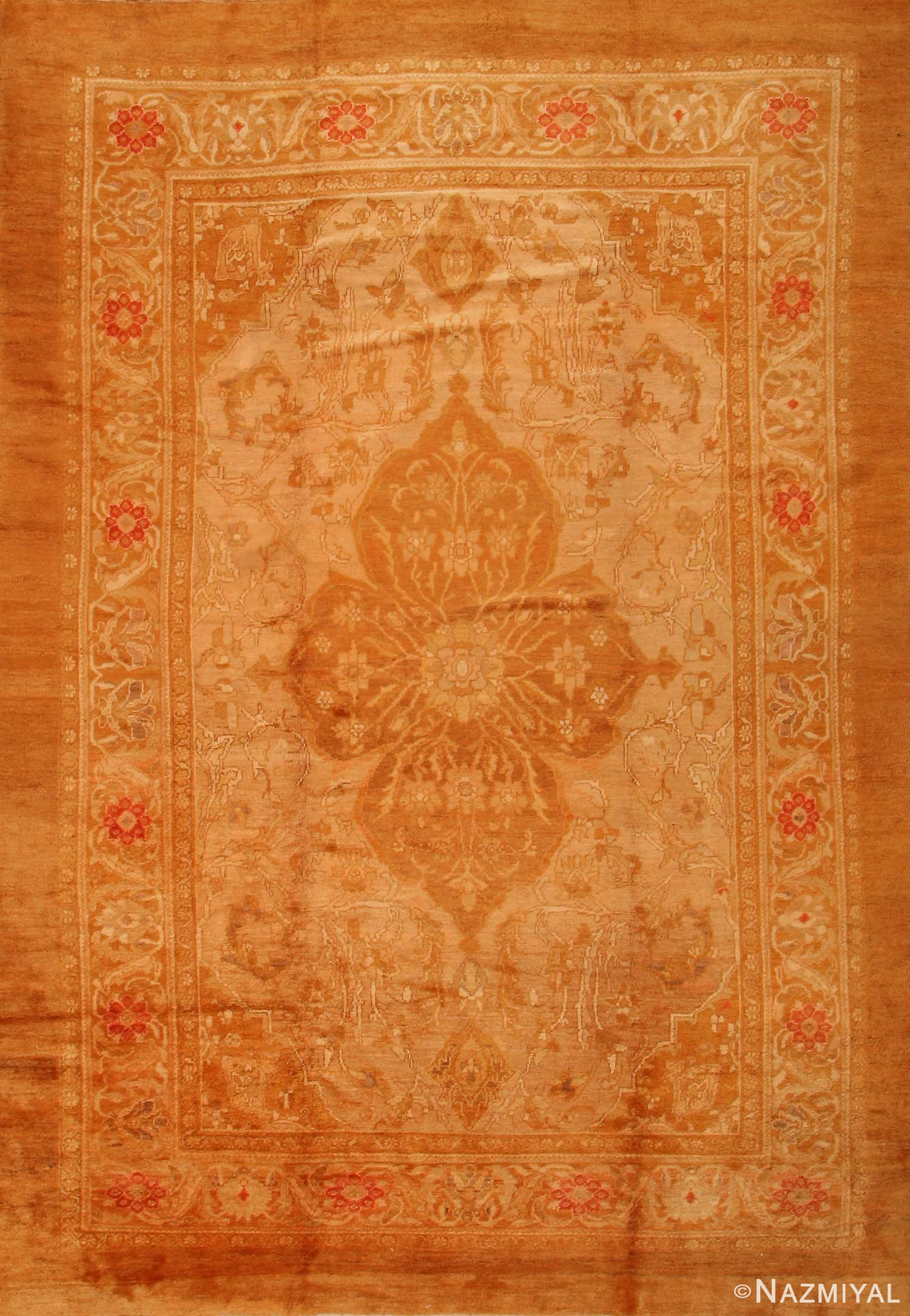 Large Decorative Antique Turkish Oushak Rug #1500 by Nazmiyal Antique Rugs