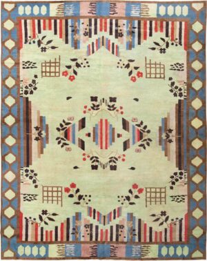 Green Vintage Art Deco Indian Rug #44915 by Nazmiyal Antique Rugs