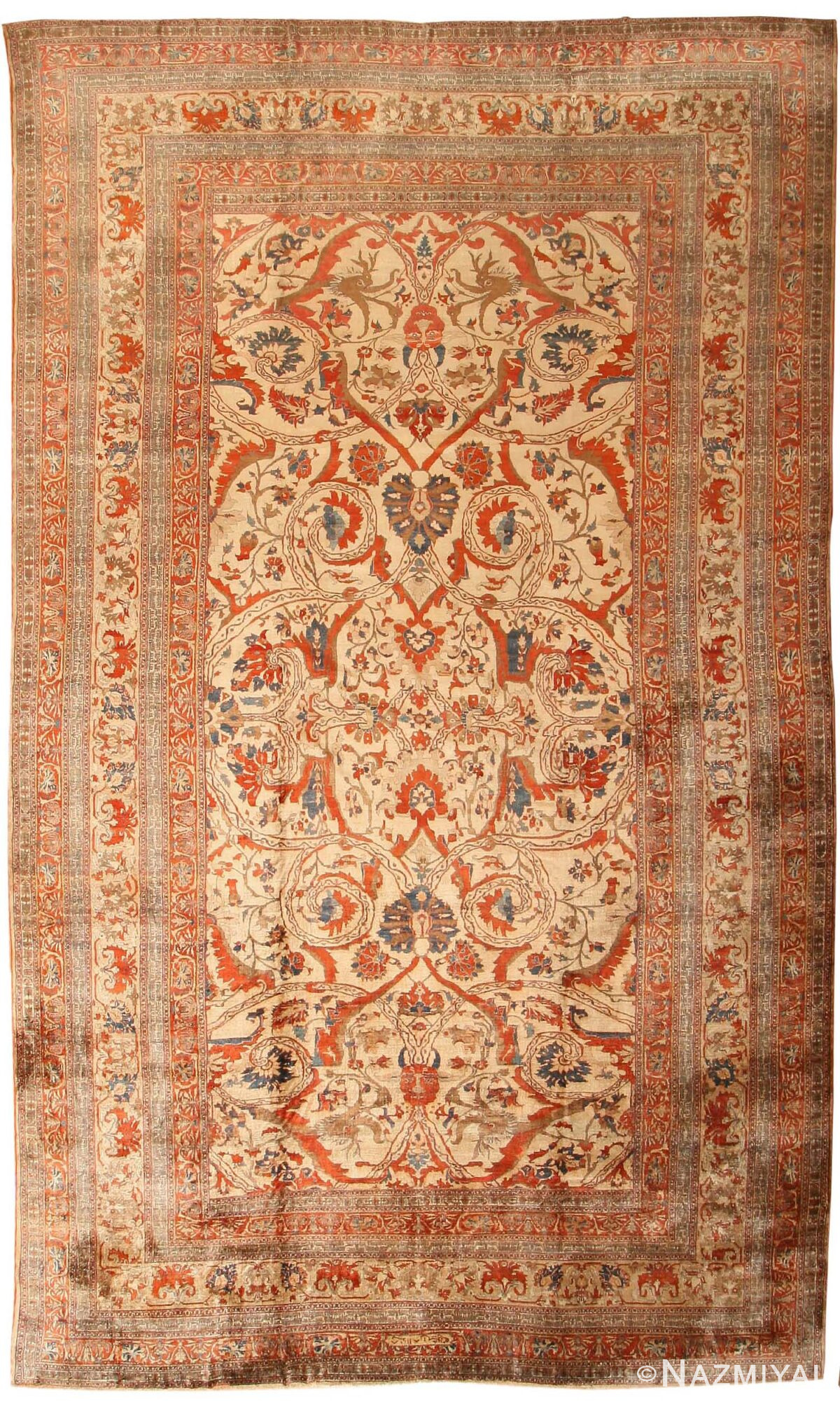 Antique Silk Heriz Serapi Persian Rugs 7996 Detail/Large View