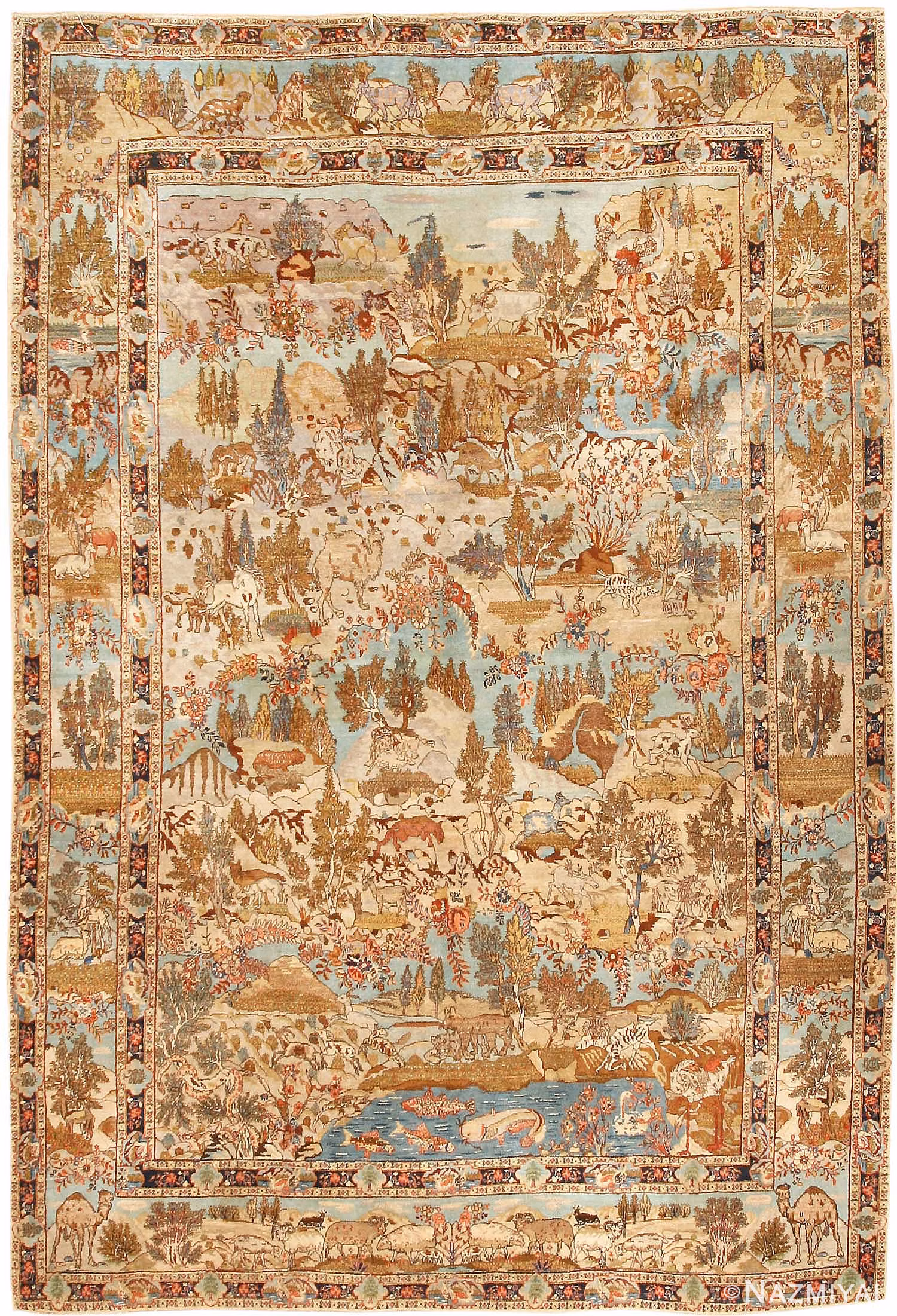 Antique Pictorial Tabriz Persian Rug 43140 Detail/Large View