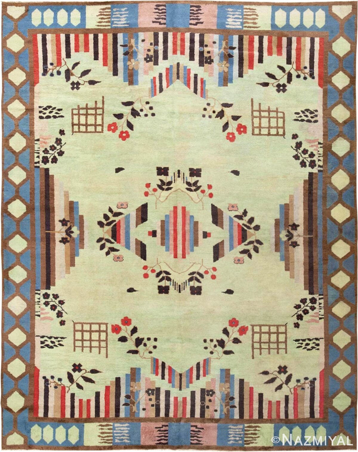 Green Vintage Art Deco Indian Rug #44915 by Nazmiyal Antique Rugs