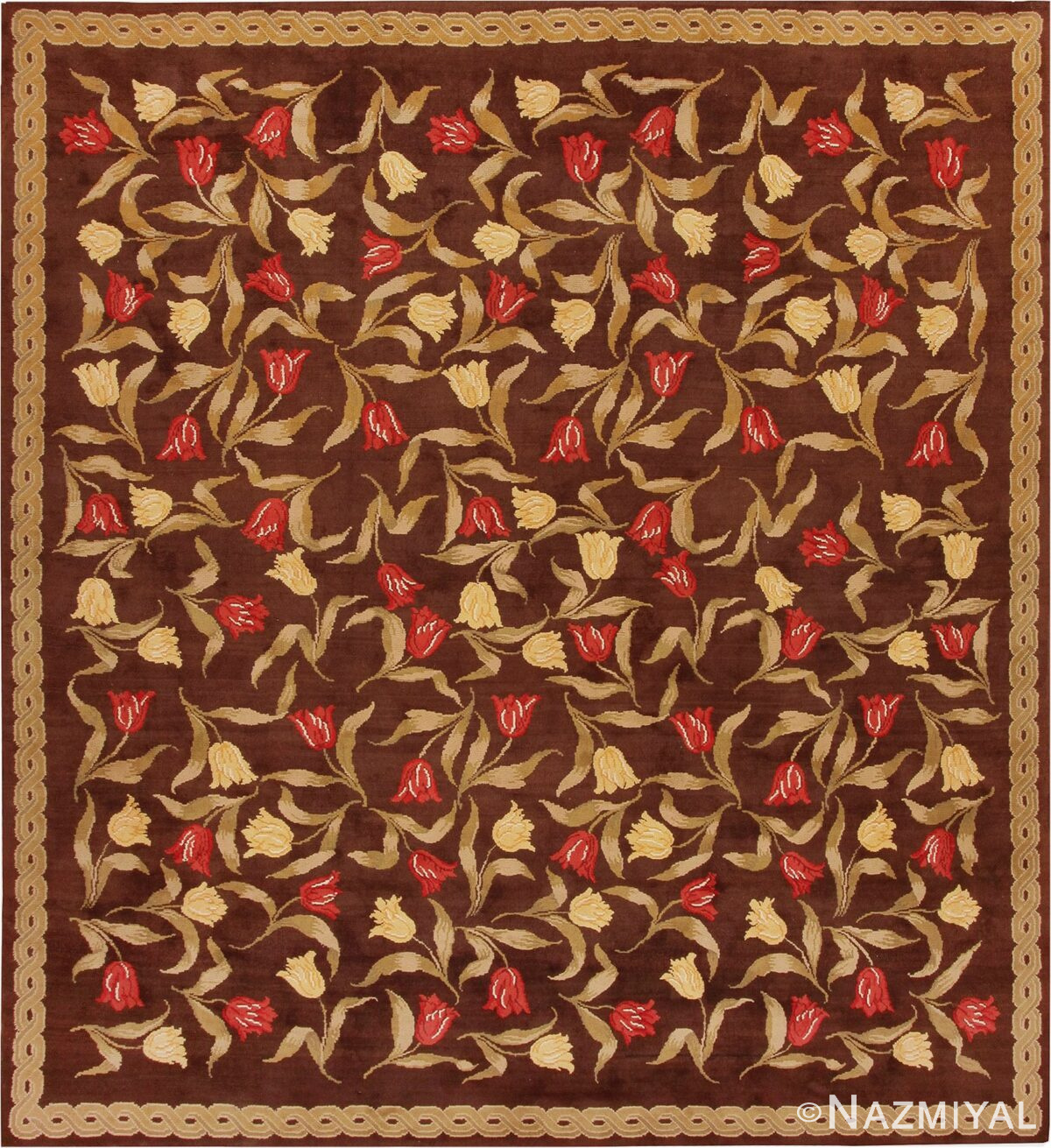 Square Antique Savonnerie French Rug #44949 by Nazmiyal Antique Rugs