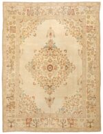 Fine Room Size Antique Ivory Persian Tabriz Rug #45088 by Nazmiyal Antique Rugs