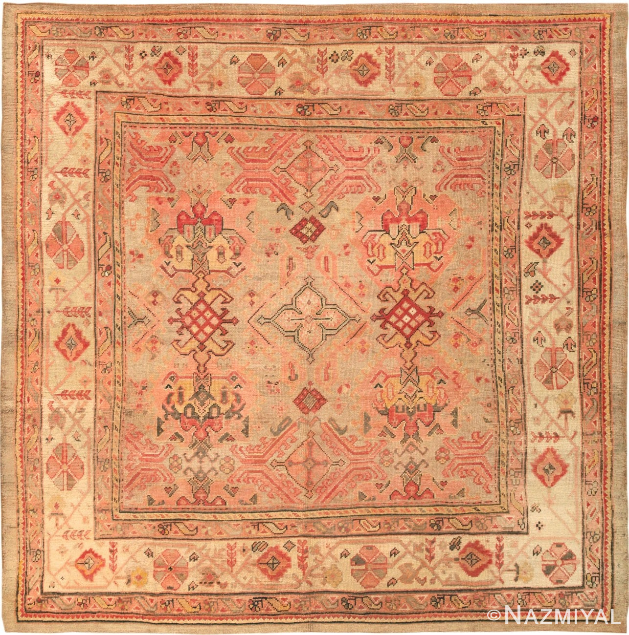 Antique Oushak Turkish Rug 44803 Nazmiyal Antique Rugs