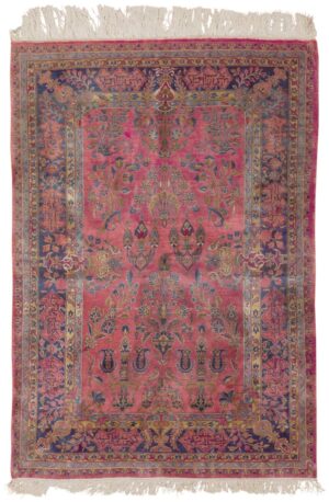 Antique Kashan Persian Silk Rug 45262