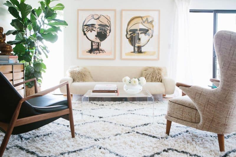 Plush Neutral Moroccan Design Rug in Soft Interior - Nazmiyal