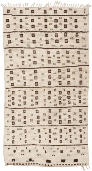 Cream and Brown Vintage Moroccan Beni Ourain Rug