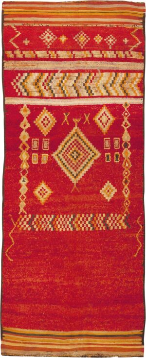 Vintage Red Long And Narrow Moroccan Rug #45686 by Nazmiyal Antique Rugs