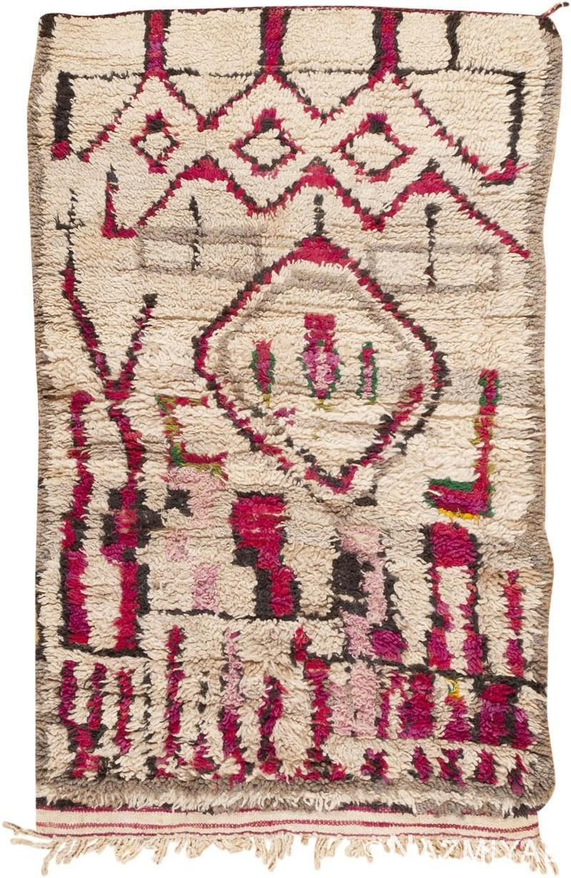 Tribal Vintage Ivory and Purple Moroccan Rug #45608 by Nazmiyal Antique Rugs