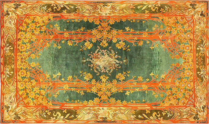 Tangerine Tango Colored Art Nouveau Irish Donegal Rug Tangerine Tango Colored Art Nouveau Irish Donegal Rug - Nazmiyal