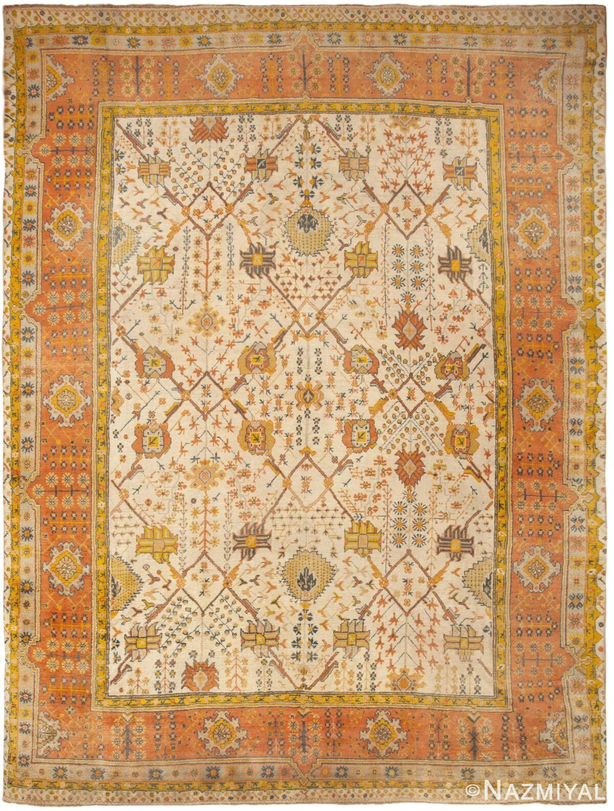 Antique Oushak Rug 45664 Nazmiyal Antique Rugs
