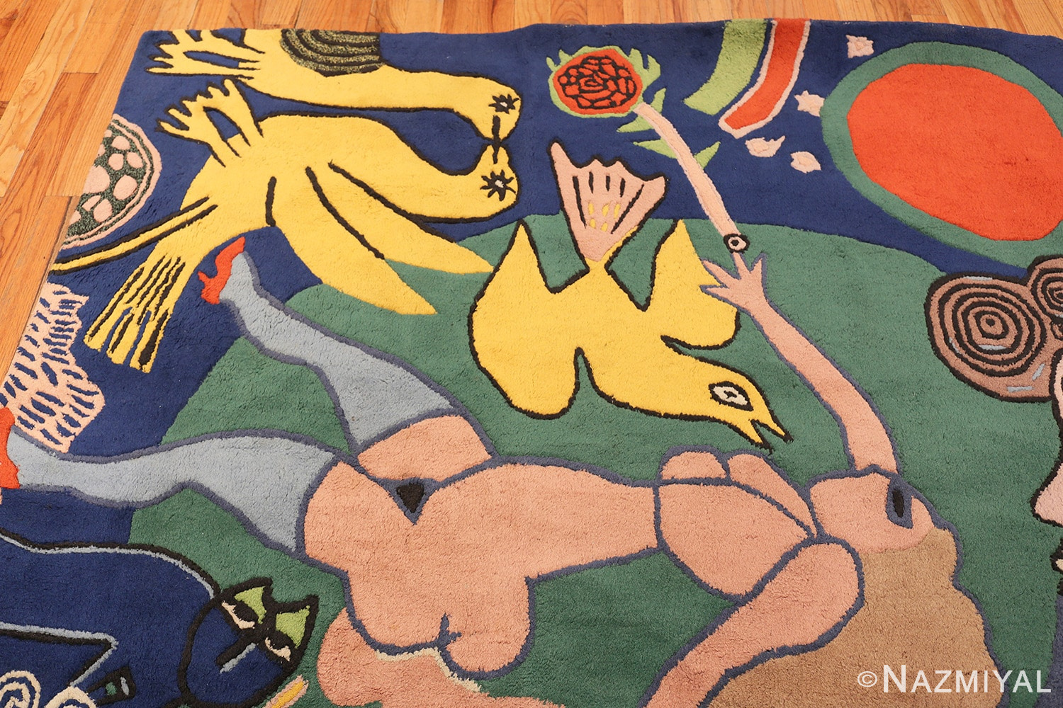 Corner vintage Swedish rug designed by Corneille 45797 Nazmiyal collection