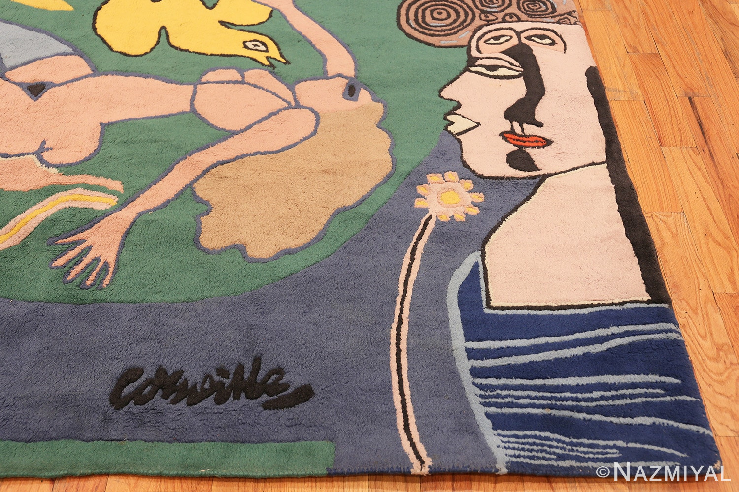 Corner vintage Swedish rug designed by Corneille 45797 Nazmiyal collection