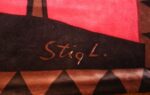 vintage velvet print scandinavian rug by stig lindberg 46237 signature Nazmiyal
