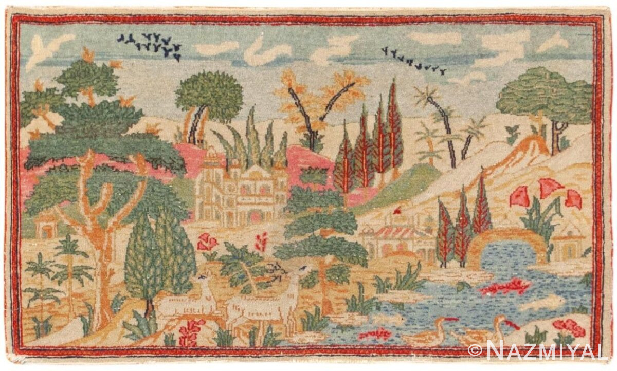 Small Antique Pictorial Persian Kashan Rug #46405 by Nazmiyal Antique Rugs