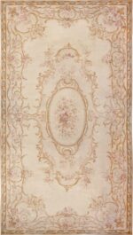 Large Oversized Ivory French Aubusson Antique Rug #46451 by Nazmiyal Antique Rugs