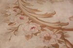 Large oversized ivory French Aubusson antique rug 46451 wreath of roses Namziyal