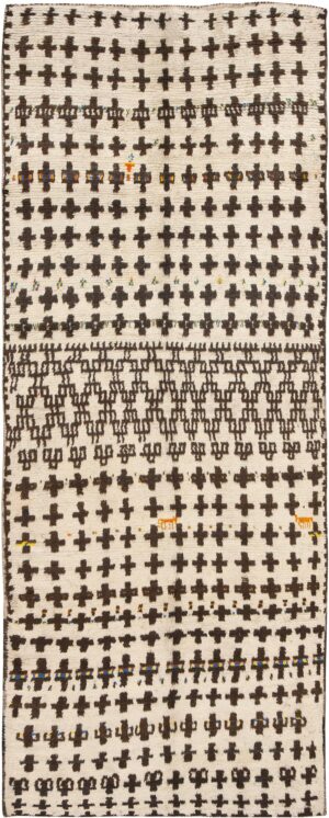 Vintage Ivory And Brown Moroccan Berber Rug #46434 by Nazmiyal Antique Rugs
