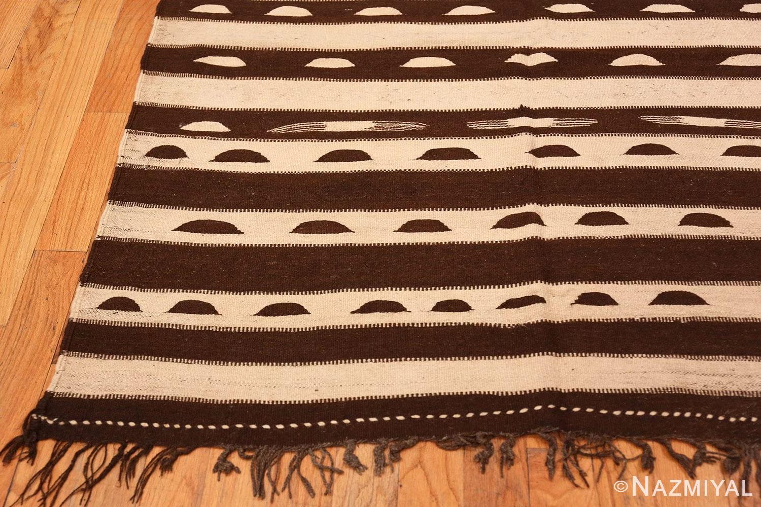 Corner Brown and cream flat woven vintage Moroccan Kilim rug 46479 by Nazmiyal