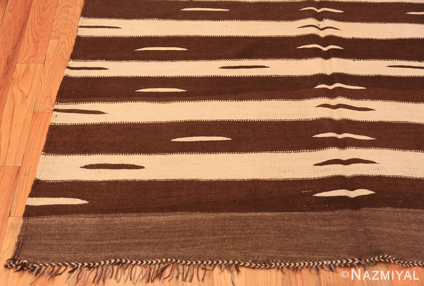 Corner Vintage mid century brown Moroccan Kilim rug 46477 by Nazmiyal