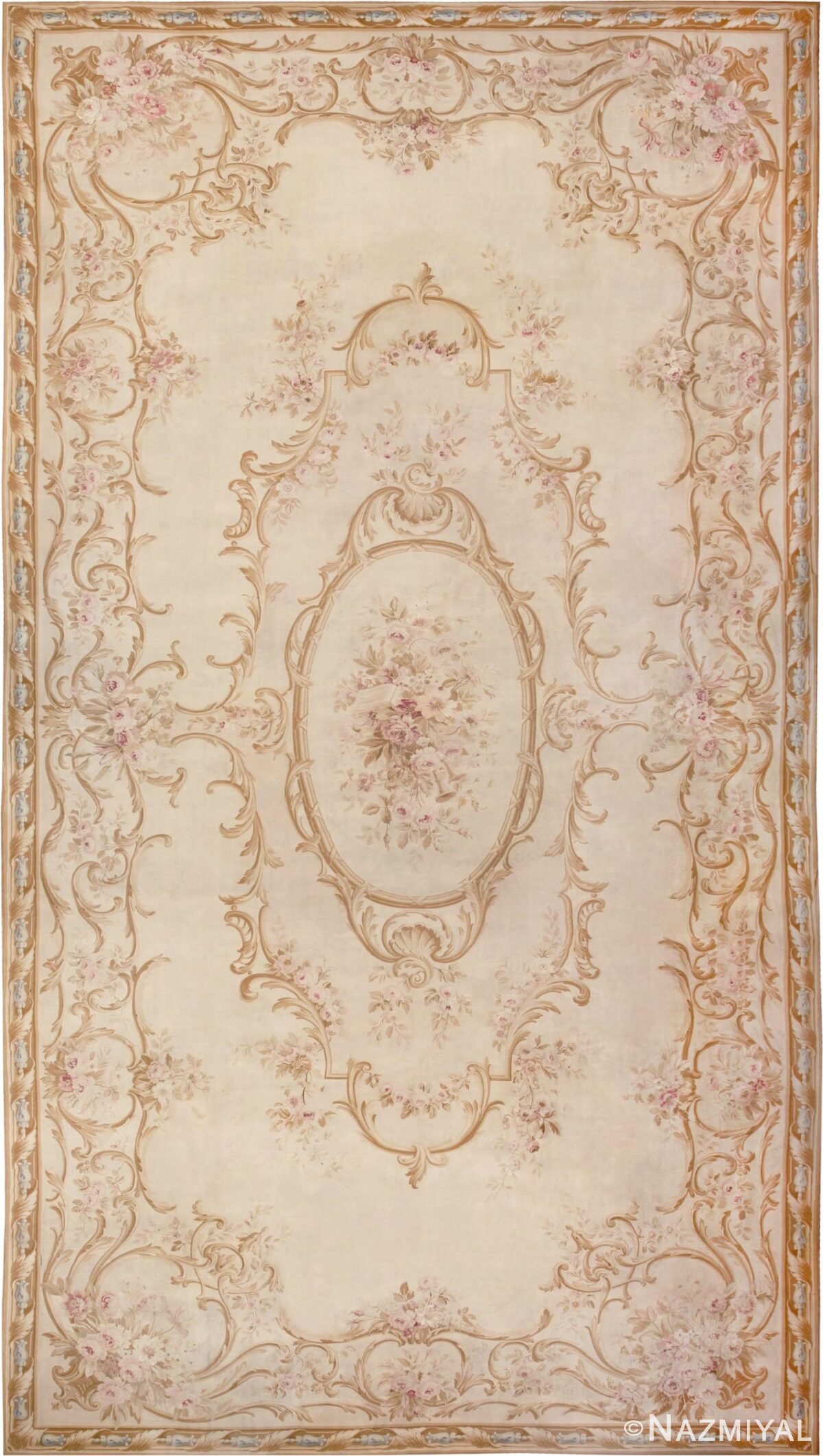 Large Oversized Ivory French Aubusson Antique Rug #46451 by Nazmiyal Antique Rugs