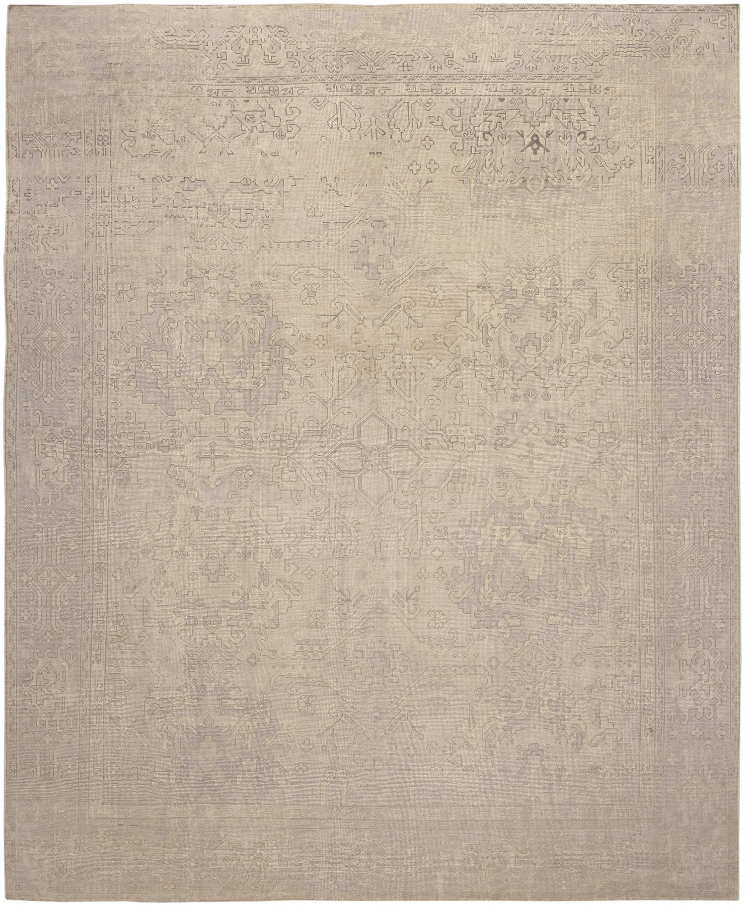 Soft Grey Washed Out Antique Turkish Room Size Oushak Rug 46225 ...