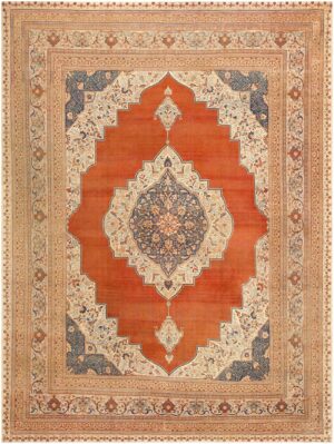 Antique Rust Persian Tabriz Haji Jalili Medallion Rug #45765 by Nazmiyal Antique Rugs