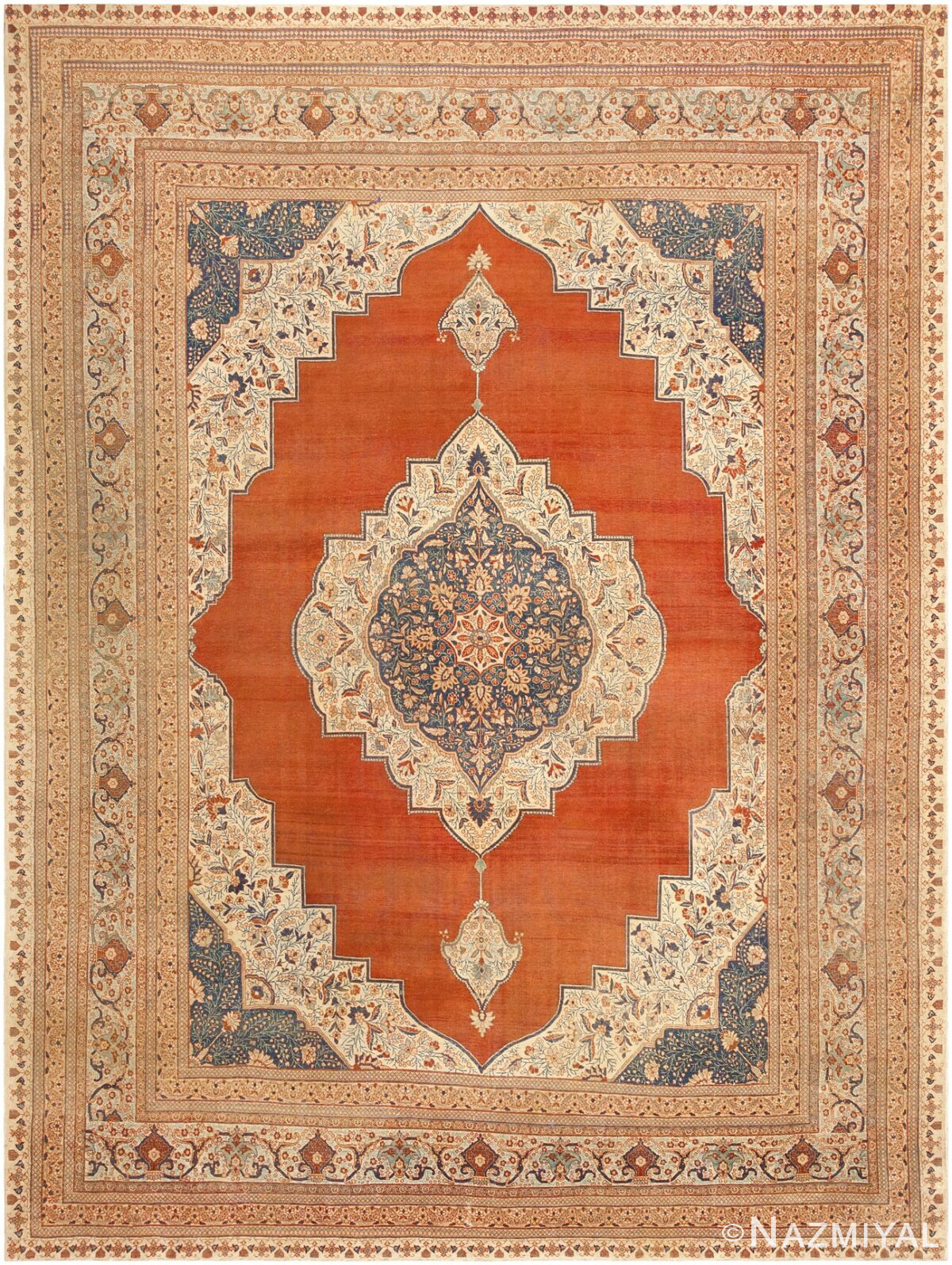 Antique Rust Persian Tabriz Haji Jalili Medallion Rug #45765 by Nazmiyal Antique Rugs