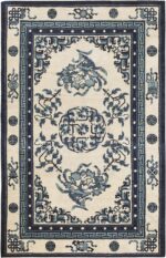Small Floral Cream And Blue Antique Chinese Rug 46742 by Nazmiyal Antique Rugs